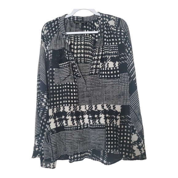 Winter Kale Vintage Silk Top Medium Flared Sleeves Ginham - Picture 1 of 11